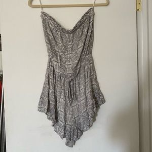 Grey and White Strapless Romper